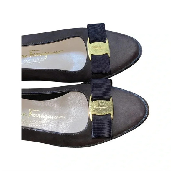 Salvatore Ferragamo Vara Bow Brown Suede Wedge Flat Size 6 - Picture 5 of 9